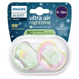 Trekpleister Philips Avent Soother Ultra Air 6-18M SCF376/29 Nighttime Fopspeen aanbieding