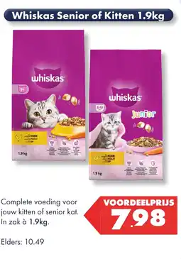 Huisdier Voordeelshop Whiskas Senior of Kitten 1.9kg aanbieding