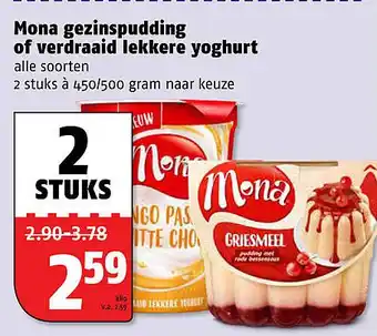 Poiesz Mona gezinspudding of verdraaid lekkere yoghurt aanbieding