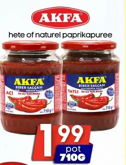 Özbaktat Supermarkt Akfa hete of naturel paprikapuree aanbieding