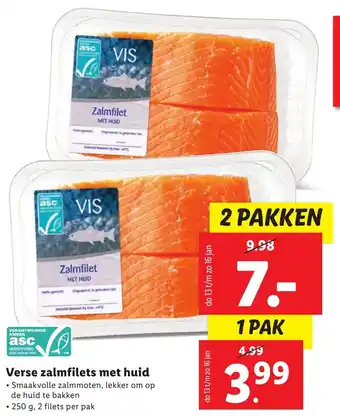 Lidl Verse zalmfilets met huid 250g aanbieding