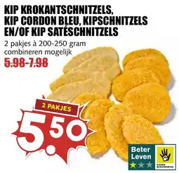 De Boerenschuur Kip krokantschnitzels, kip cordon bleu, kipschnitzels en/of kip satéschnitzels aanbieding
