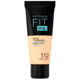Trekpleister Maybelline New York Fit Me Matte & Poreless 112 Soft Beige Foundation aanbieding