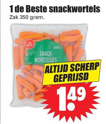 Dirk 1 de beste snackwortels 350 gram aanbieding