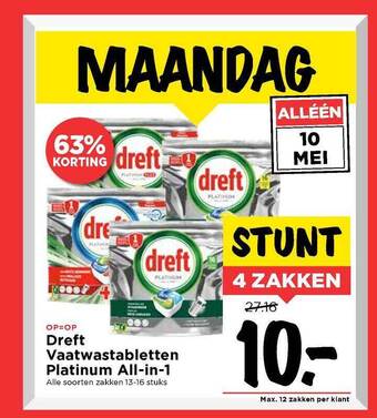 Vomar Voordeelmarkt Dreft vaatwastabletten platinum all-in-1 aanbieding