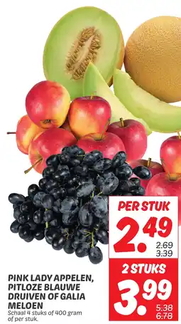 Dekamarkt Pink lady appelen, pitloze blauwe druiven of galia meloen aanbieding