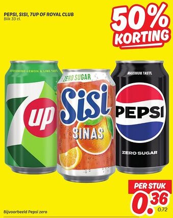 Dekamarkt Pepsi, sisi, 7up of royal club aanbieding