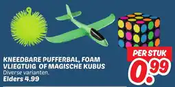 Dekamarkt Kneedbare pufferbal, foam vliegtuig of magische kubus aanbieding