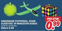 Dekamarkt Kneedbare pufferbal, foam vliegtuig of magische kubus aanbieding