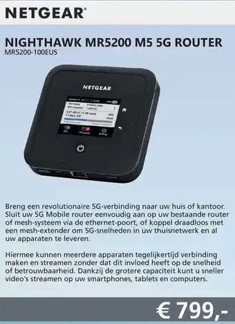 Informatique Netgear Nighthawk MR5200 M5 5G Router (MR5200-100EUS) aanbieding