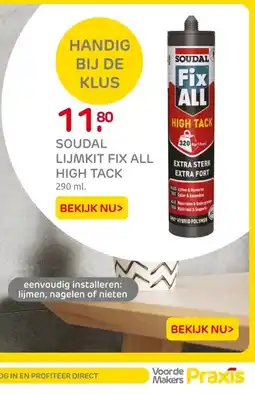 Praxis Soudal lijmkit fix all high tack aanbieding