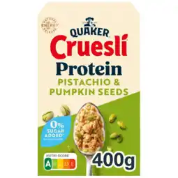 Albert Heijn Quaker Cruesli proteine pistachio pumpkin seeds aanbieding