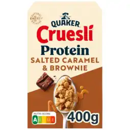 Albert Heijn Quaker Cruesli protein salted caramel & brownie aanbieding