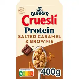 Albert Heijn Quaker Cruesli protein salted caramel & brownie aanbieding