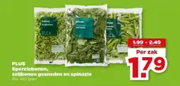 PLUS PLUS Sperziebonen, snijbonen gesneden en spinazie aanbieding