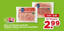 PLUS Puur van Smaak van PLUS Rosbief, runderrookvlees en pastrami aanbieding
