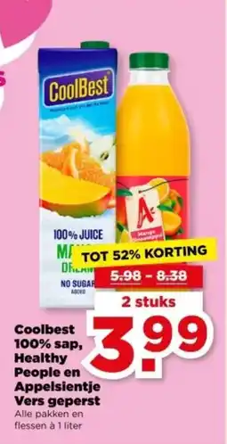 PLUS Coolbest 100% sap, Healthy People en Appelsientje Vers geperst aanbieding