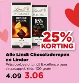 PLUS Alle Lindt Chocoladerepen en Lindor aanbieding