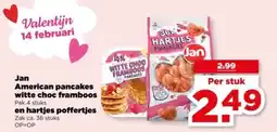 PLUS Jan American pancakes witte choc framboos en hartjes poffertjes aanbieding