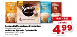 PLUS Senseo Koffiepads melkvarianten en Douwe Egberts Oploskoffie aanbieding