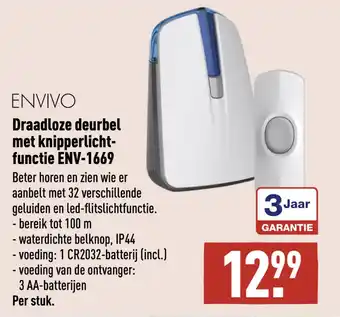 ALDI ENVIVO Draadloze deurbel met knipperlicht- functie ENV-1669 aanbieding