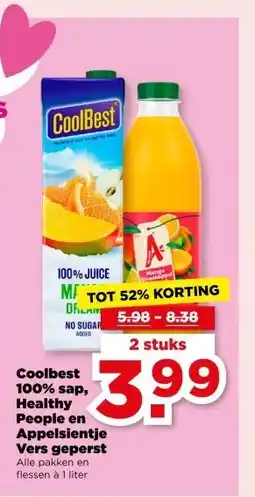 PLUS Coolbest 100% sap, Healthy People en Appelsientje Vers geperst aanbieding