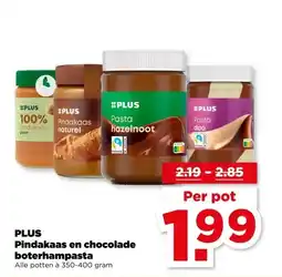 PLUS PLUS Pindakaas en chocolade boterhampasta aanbieding