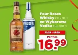 PLUS Four Roses Whisky Fles 70 cl en Wyborowa Vodka Fles 100 cl aanbieding