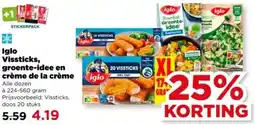 PLUS Iglo Vissticks, groente-idee en crème de la crème aanbieding