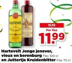 PLUS Hartevelt Jonge jenever, vieux en berenburg en Juttertje Kruidenbitter aanbieding