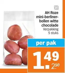 Albert Heijn AH Roze mini-berlinerbollen witte chocolade aanbieding