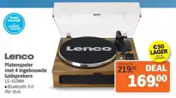 Albert Heijn Lenco Platenspeler met 4 ingebouwde luidsprekers LS-410WA aanbieding