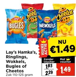 Vomar Voordeelmarkt Lay's Hamka's, Ringlings, Wokkels, Bugles of Cheetos aanbieding