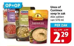 Hoogvliet Unox of conimex soep in zak aanbieding