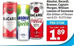 Hoogvliet Absolut, bacardi, breezer, captain morgan, william lawson of sonnema aanbieding