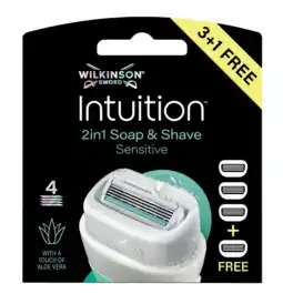 De Online Drogist Wilkinson Intuition 2in1 Soap & Shave Sensitive Navulmesjes 4ST aanbieding