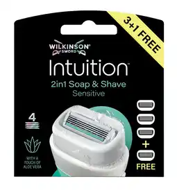 De Online Drogist Wilkinson Intuition 2in1 Soap & Shave Sensitive Navulmesjes 4ST aanbieding