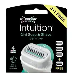 De Online Drogist Wilkinson Intuition 2in1 Soap & Shave Sensitive Navulmesjes 4ST aanbieding