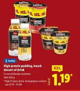 Lidl High protein pudding, kwark dessert of drink aanbieding