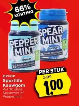 Vomar Voordeelmarkt Sportlife Kauwgom Pot 36 stuks. Spearmint of Peppermint aanbieding