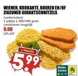 MCD Supermarkt WIENER, KROKANTE, BOEREN EN/OF ZIGEUNER GEHAKTSCHNITZELS aanbieding