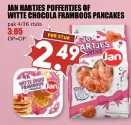 MCD Supermarkt JAN HARTJES POFFERTJES OF WITTE CHOCOLA FRAMBOOS PANCAKES aanbieding