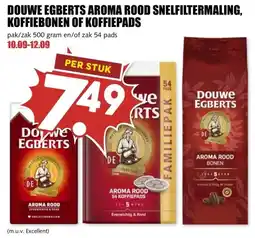 MCD Supermarkt DOUWE EGBERTS AROMA ROOD SNELFILTERMALING, KOFFIEBONEN OF KOFFIEPADS aanbieding