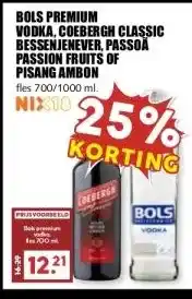 MCD Supermarkt BOLS PREMIUM VODKA, COEBERGH CLASSIC BESSENJENEVER, PASSOA PASSION FRUITS OF PISANG AMBON aanbieding