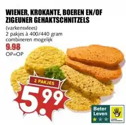 MCD Supermarkt WIENER, KROKANTE, BOEREN EN/OF ZIGEUNER GEHAKTSCHNITZELS aanbieding