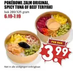 MCD Supermarkt POKÉBOWL ZALM ORIGINAL, SPICY TUNA OF BEEF TERIYAKI aanbieding
