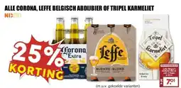 MCD Supermarkt ALLE CORONA, LEFFE BELGISCH ABDIJBIER OF TRIPEL KARMELIET aanbieding