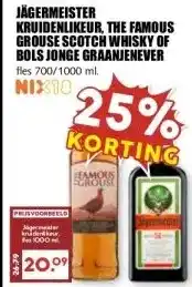 MCD Supermarkt JÄGERMEISTER KRUIDENLIKEUR, THE FAMOUS GROUSE SCOTCH WHISKY OF BOLS JONGE GRAANJENEVER aanbieding