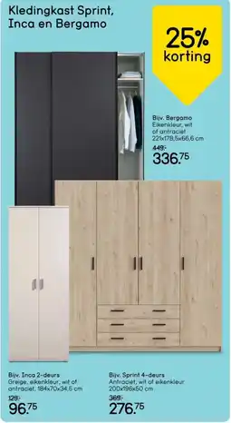Leen Bakker Kledingkast Sprint, Inca en Bergamo aanbieding