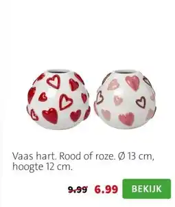 Intratuin Vaas hart. Rood of roze. Ø 13 cm, hoogte 12 cm. aanbieding